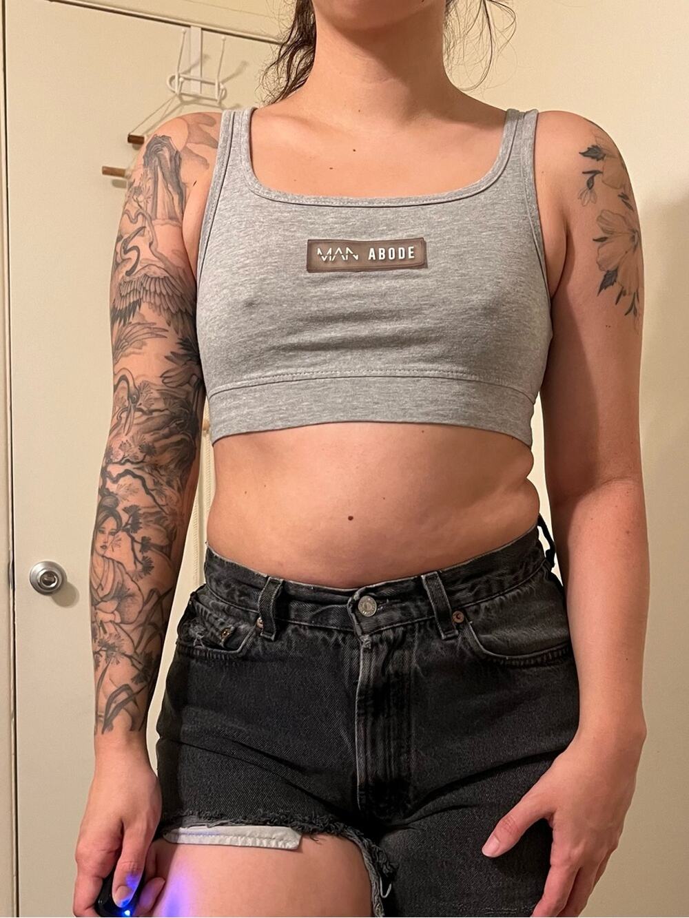 Abode Light Gray Scoop Neck Crop Tank
